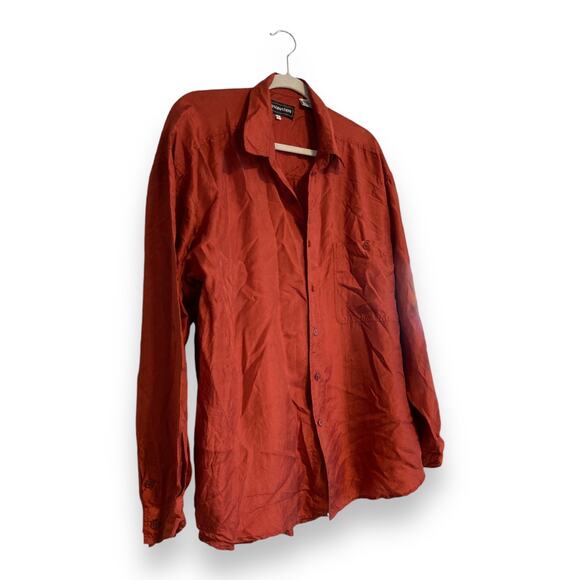 Vintage 90s Imagination Rust Red 100% Silk Loose Fit Collared Shirt Size Large - Picture 1 of 16
